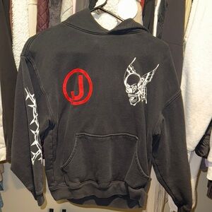 Black Hoodie with Red and White Graphics